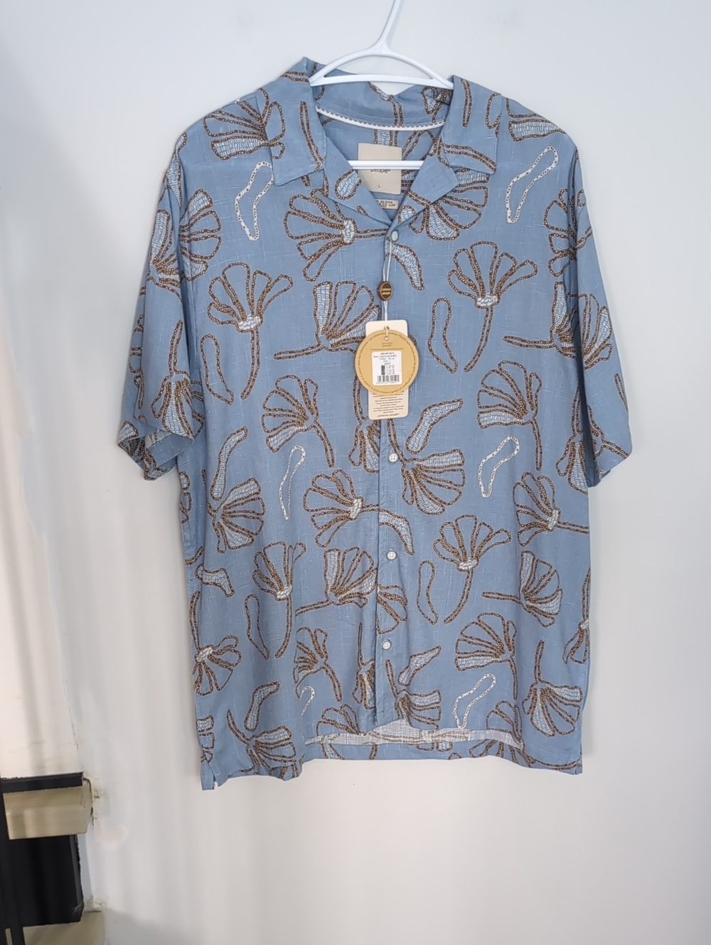 COMMON PEOPLE | Men's Blue Casto Linen Blend Short Sleeved Button Down Shirt